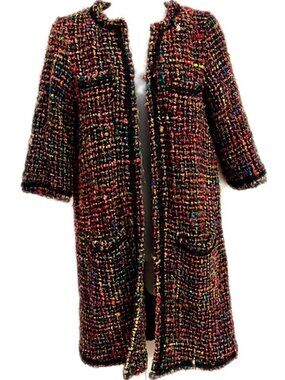 Anthropologie Ett:Twa Tweed Berwyn Rainbow Coat Handmade Frayed Jacket size XS